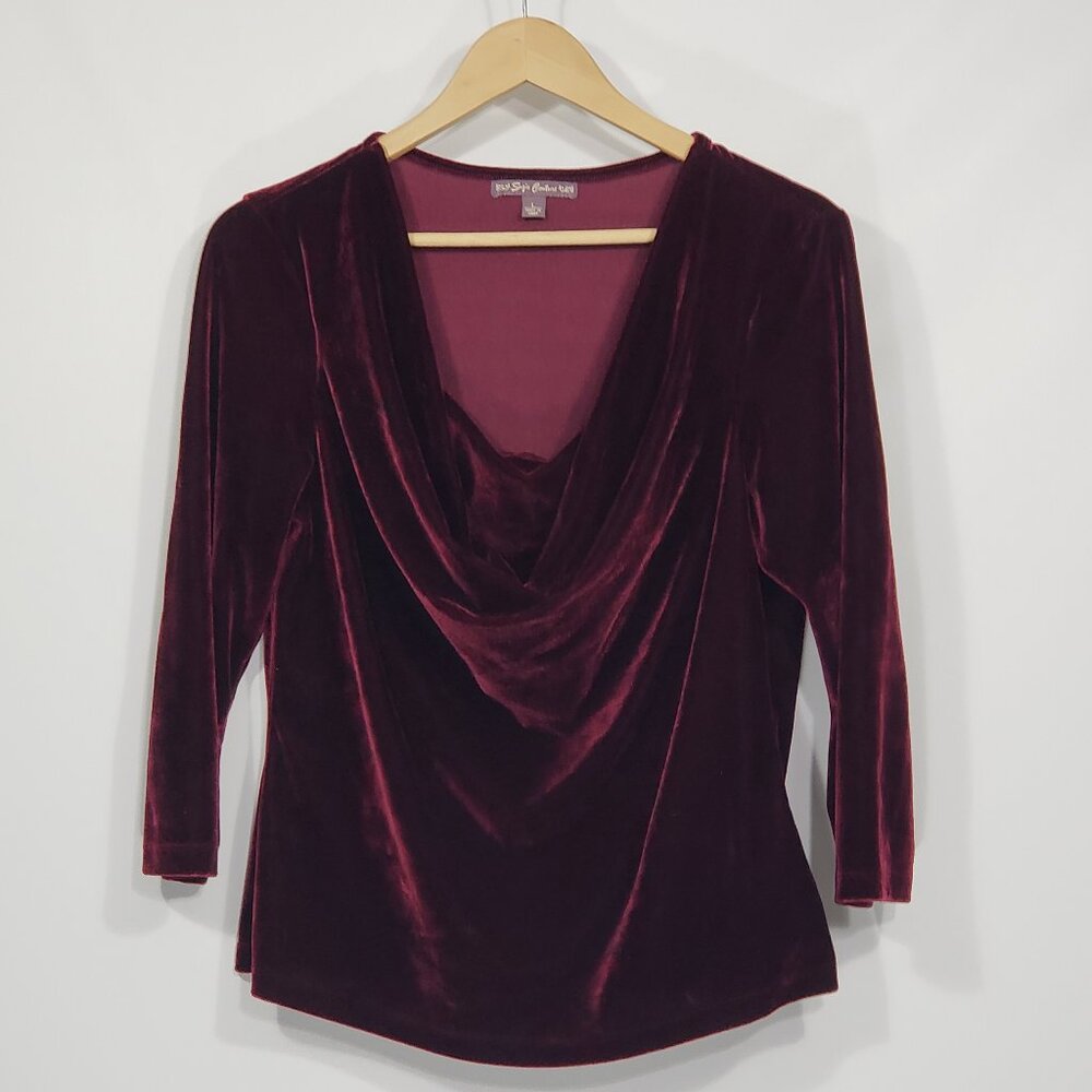 Y2K Suzie Couture  Maroon Velvet Slouch Neck Top Blouse  Size Large